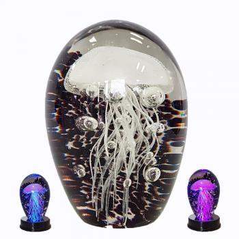 Glasobjekt Qualle weiss mit LED Licht