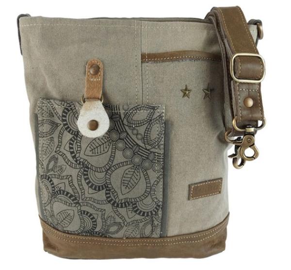 Sunsa Damen Canvas Tasche Umhängetasche/ Crossbody khaki, Mandalamotiv