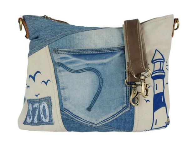 Sunsa Damen Umhängetasche aus Canvas & recycelter Jeans