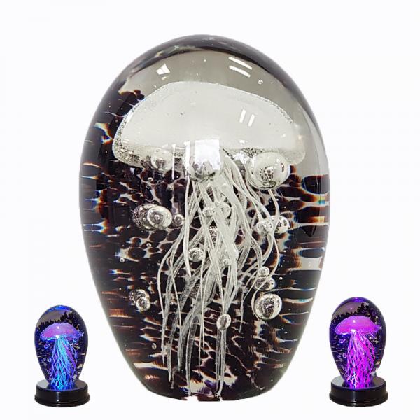 Glasobjekt Qualle weiss mit LED Licht